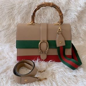 Gucci Tri Color Leather Large Dionysus Bamboo Top Handle Bag - Nude